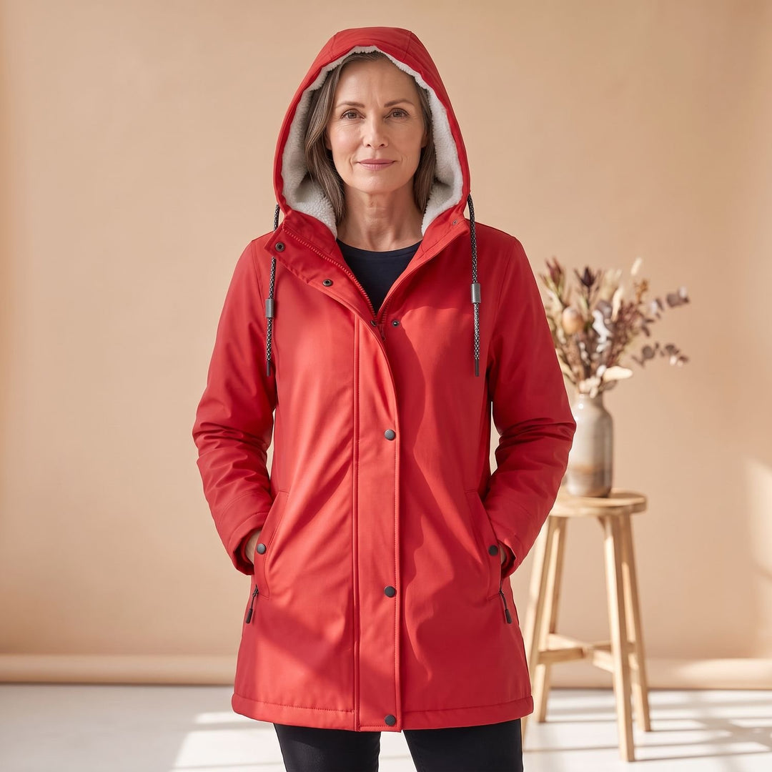 Damen Winterjacke Sherpa-gefütterte Kapuzen-Parka - Rot