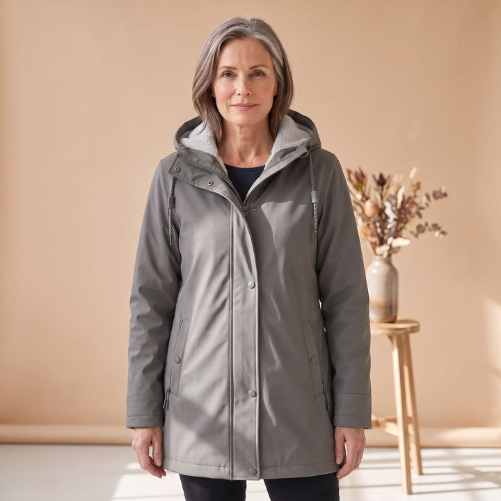Damen Winterjacke Sherpa-gefütterte Kapuzen-Parka - Grau