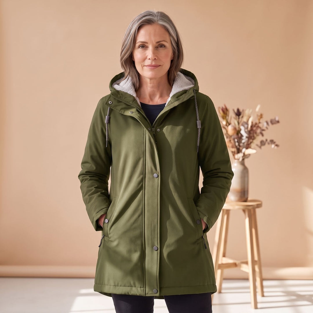Damen Winterjacke Sherpa-gefütterte Kapuzen-Parka - Armeegrün