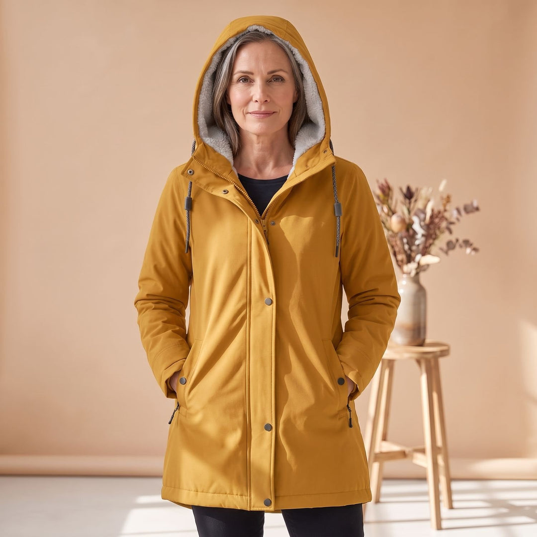 Damen Winterjacke Sherpa-gefütterte Kapuzen-Parka - Gelb