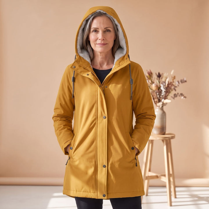 Damen Winterjacke Sherpa-gefütterte Kapuzen-Parka - Gelb