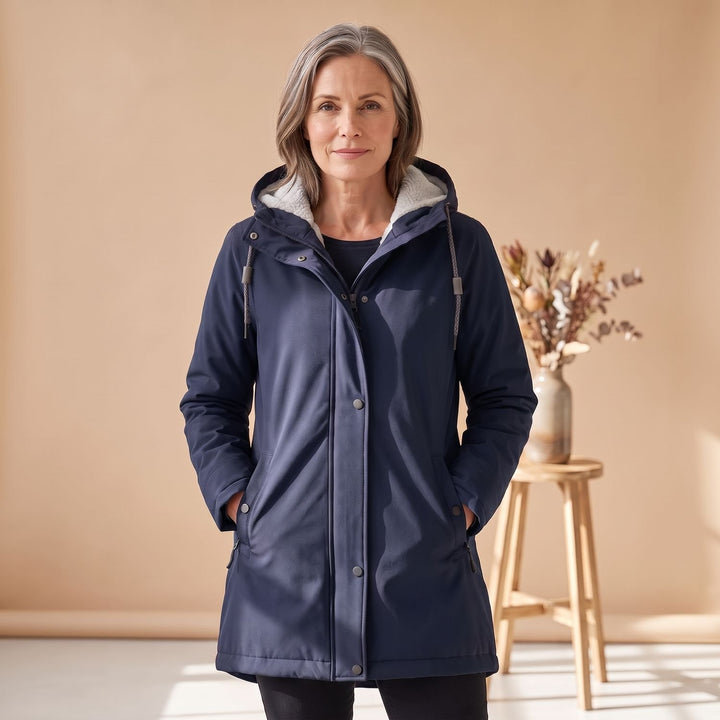 Damen Winterjacke Sherpa-gefütterte Kapuzen-Parka - Marineblau
