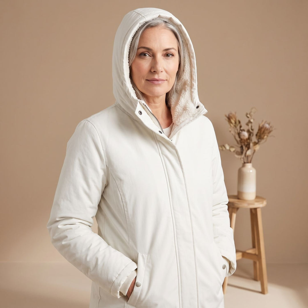 Damen Winterjacke Sherpa-gefütterte Kapuzen-Parka - Weiß