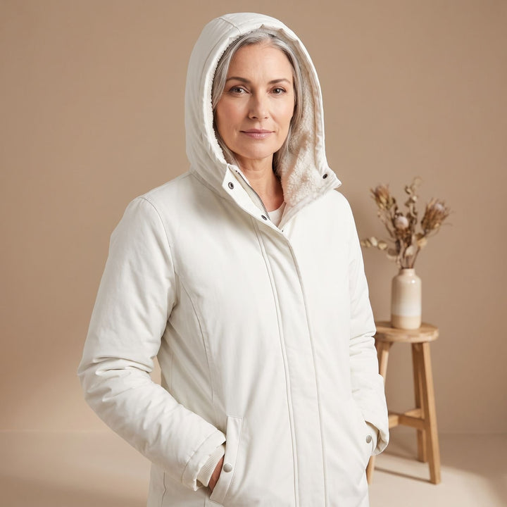 Damen Winterjacke Sherpa-gefütterte Kapuzen-Parka - Weiß