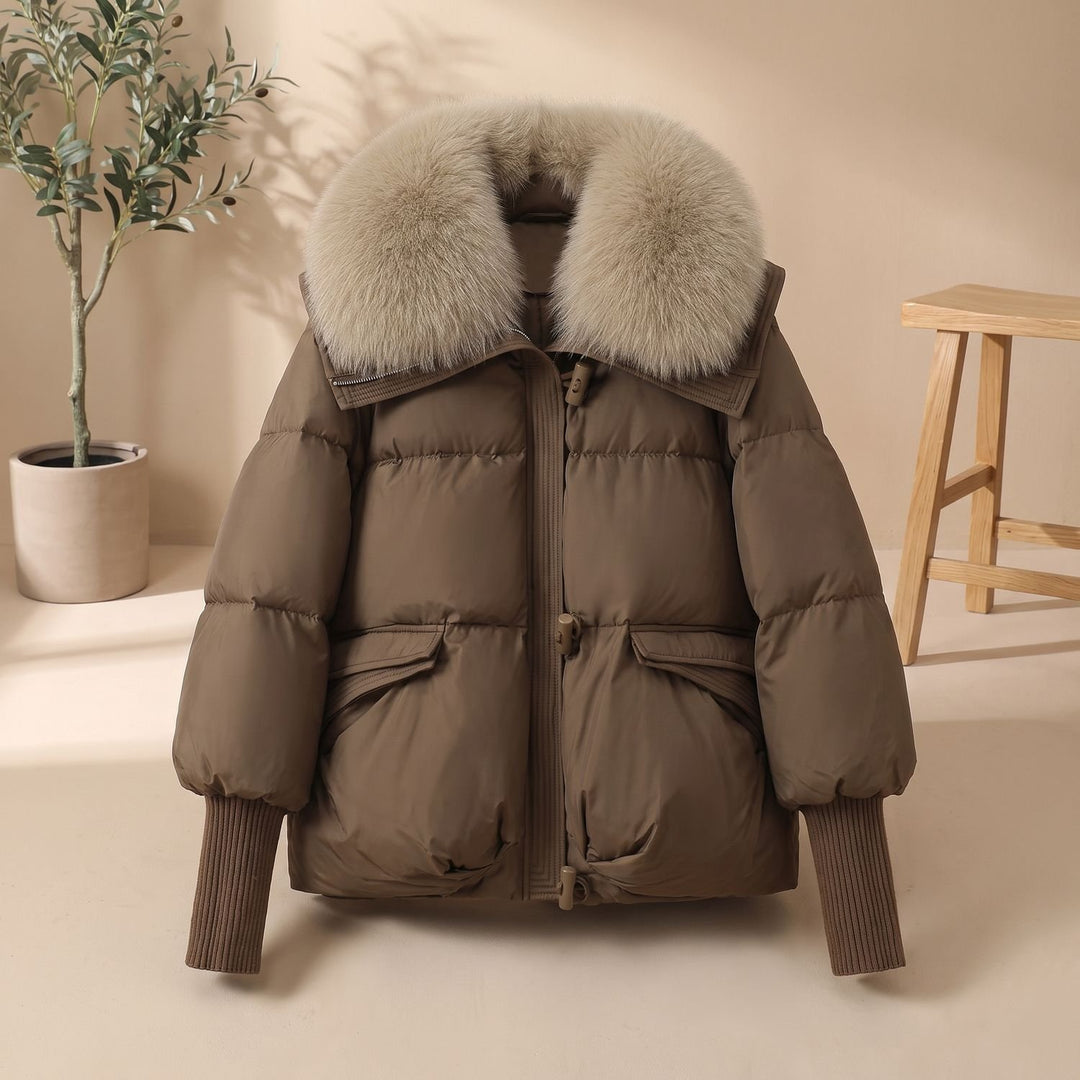 Damen Winterjacke Steppjacke mit Kunstfellkragen - Braun