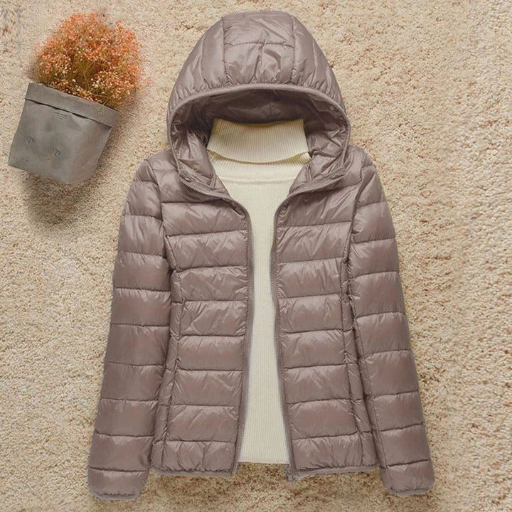 Damen Winterjacke Ultraleichte Steppjacke mit Kapuze - Taupe