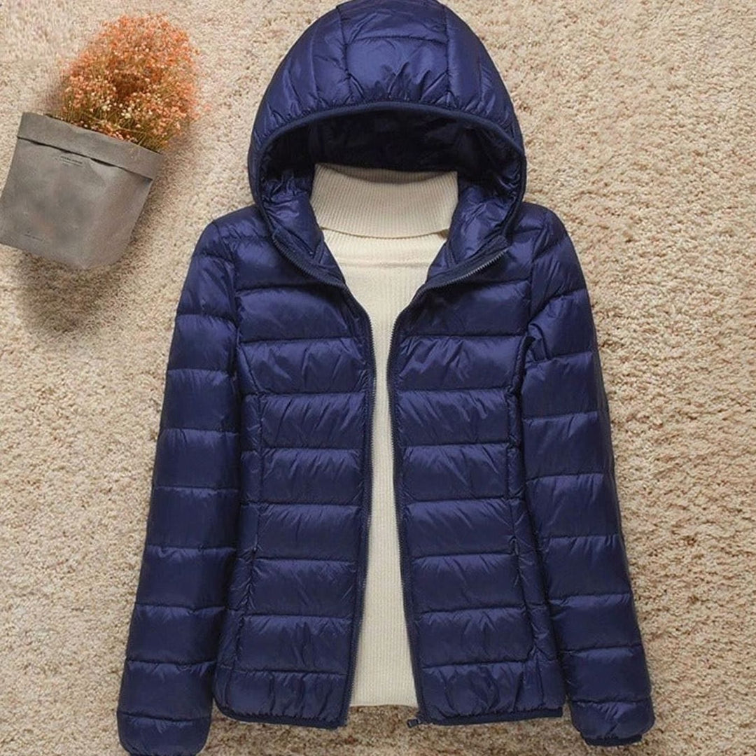 Damen Winterjacke Ultraleichte Steppjacke mit Kapuze - Marineblau