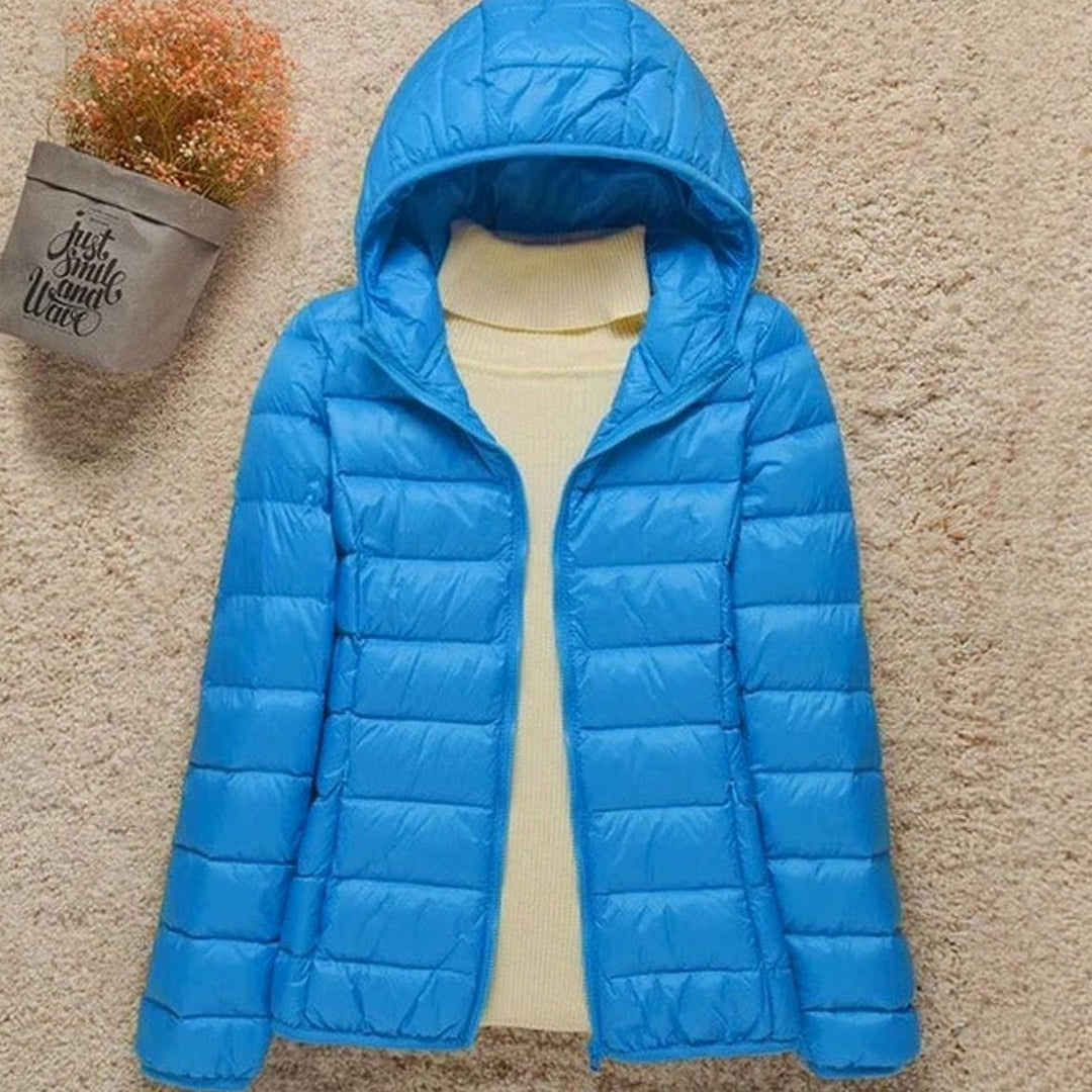 Damen Winterjacke Ultraleichte Steppjacke mit Kapuze - Hellblau