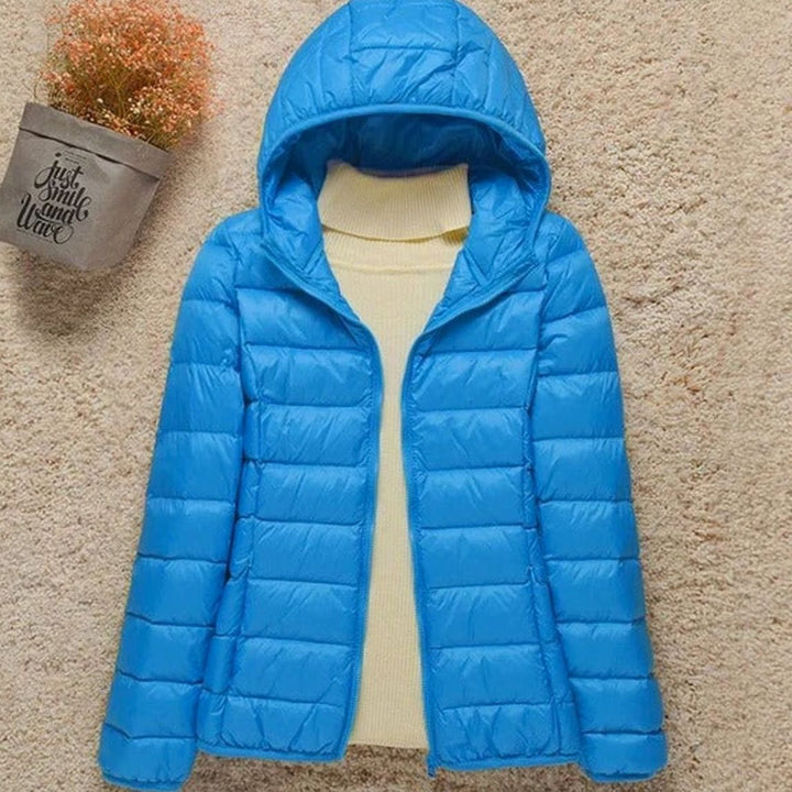 Damen Winterjacke Ultraleichte Steppjacke mit Kapuze - Hellblau