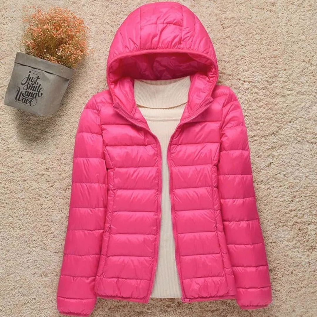 Damen Winterjacke Ultraleichte Steppjacke mit Kapuze - Fuchsia