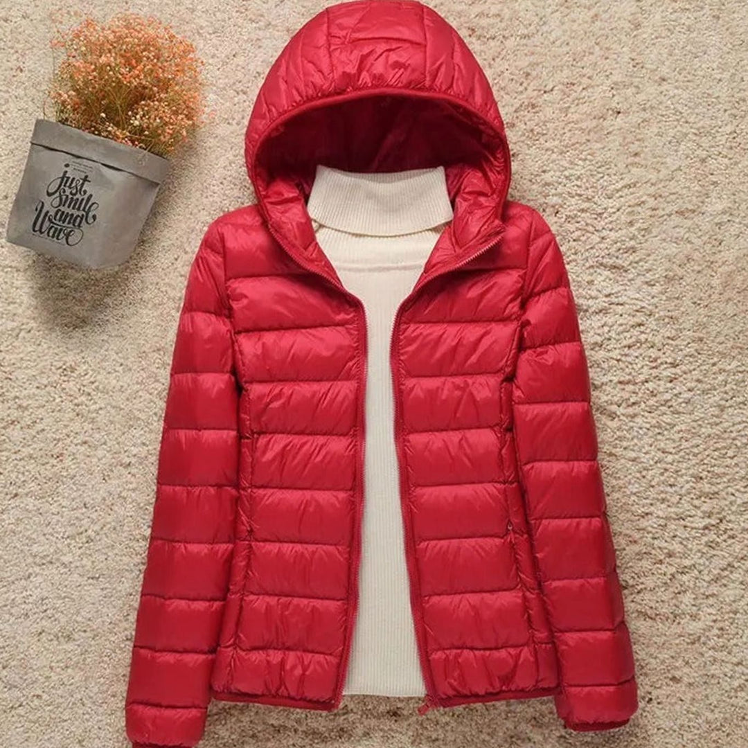 Damen Winterjacke Ultraleichte Steppjacke mit Kapuze - Rot