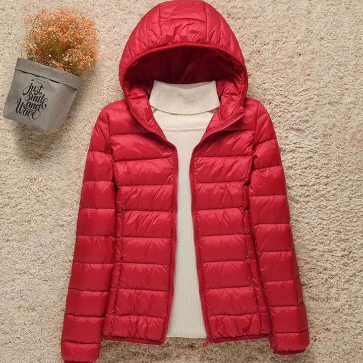 Damen Winterjacke Ultraleichte Steppjacke mit Kapuze - Rot