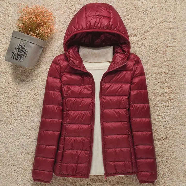 Damen Winterjacke Ultraleichte Steppjacke mit Kapuze - Bordeaux