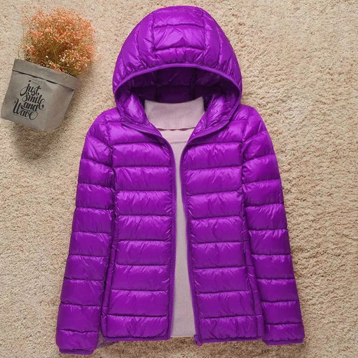 Damen Winterjacke Ultraleichte Steppjacke mit Kapuze - Flieder