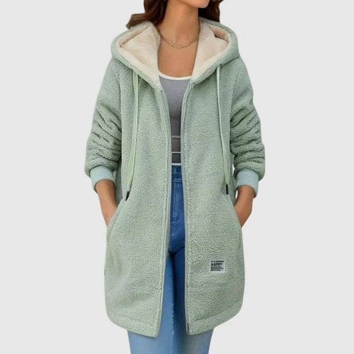 Damen Winterjacke warme Fleecejacke mit Kapuze und Reißverschluss - Grün