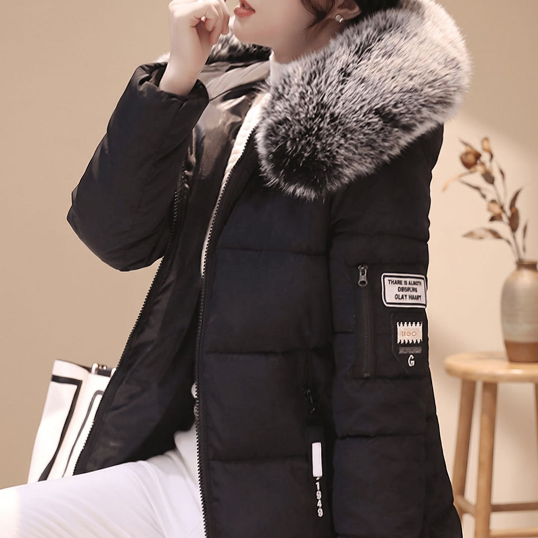 Damen Winterjacke Winddicht Gesteppte Kapuzenjacke Mittellang