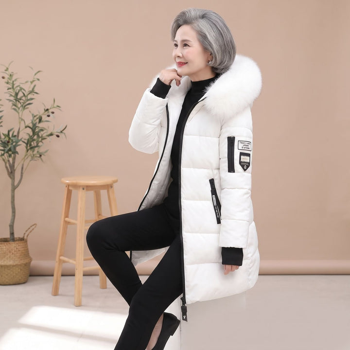 Damen Winterjacke Winddicht Gesteppte Kapuzenjacke Mittellang - Weiß