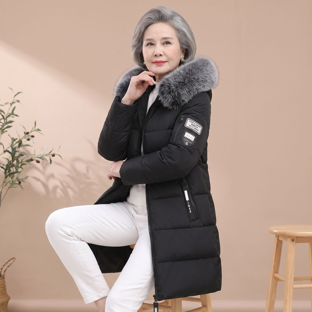 Damen Winterjacke Winddicht Gesteppte Kapuzenjacke Mittellang - Schwarz