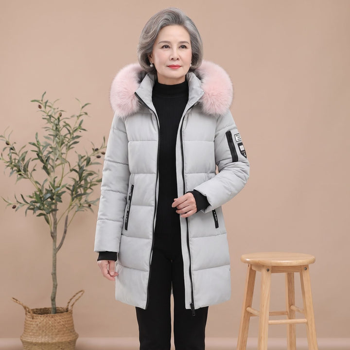Damen Winterjacke Winddicht Gesteppte Kapuzenjacke Mittellang - Grau