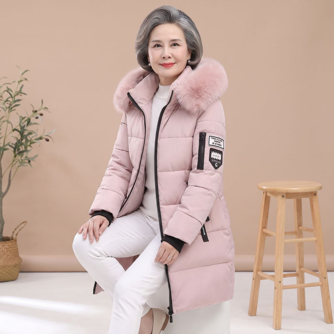 Damen Winterjacke Winddicht Gesteppte Kapuzenjacke Mittellang - Rosa