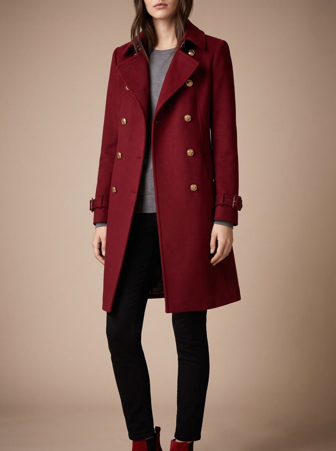 Damen Wintermantel Zweireihiger Eleganter Wollmantel - Rot