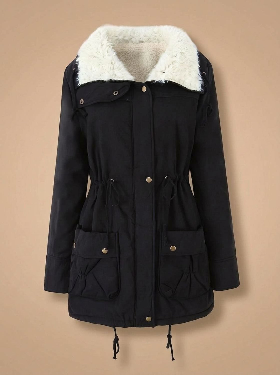 Damen Winterparka mit Kunstfellkragen und Kordelzug-Taille