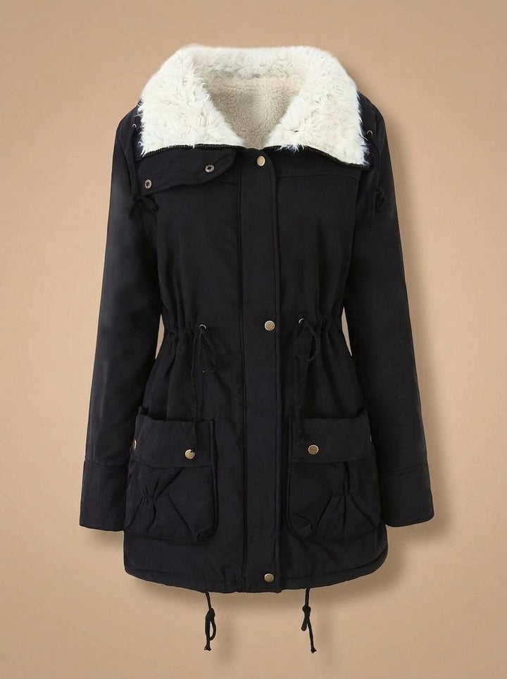 Damen Winterparka mit Kunstfellkragen und Kordelzug-Taille