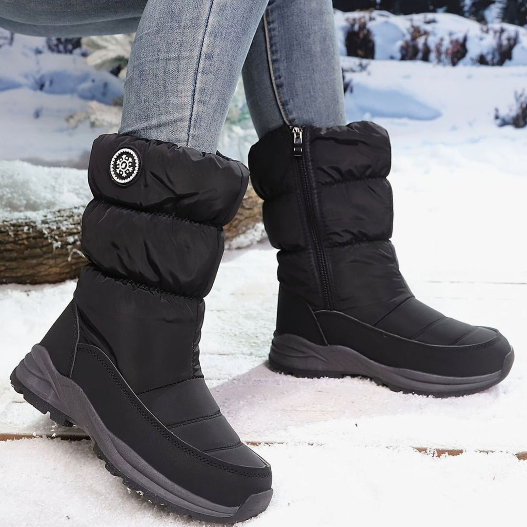 Damen Winterstiefel warm gefüttert wasserdicht rutschfeste Profilsohle - Schwarz