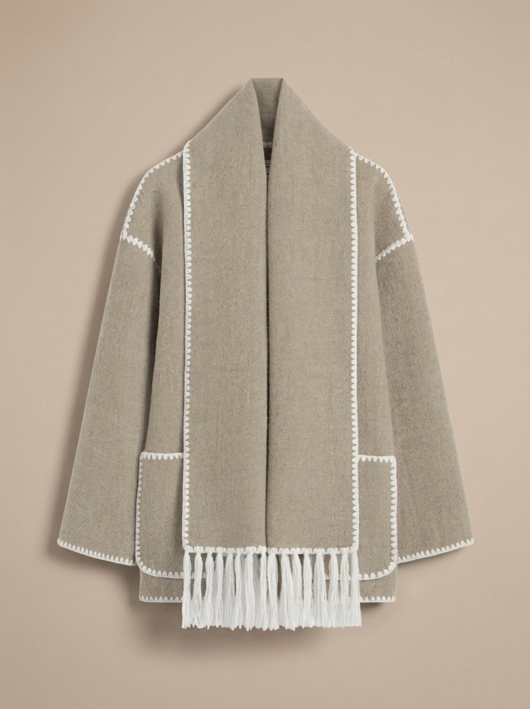 Damen Wollmantel Cape-Jacke mit Häkelkanten Winterjacke - Grau