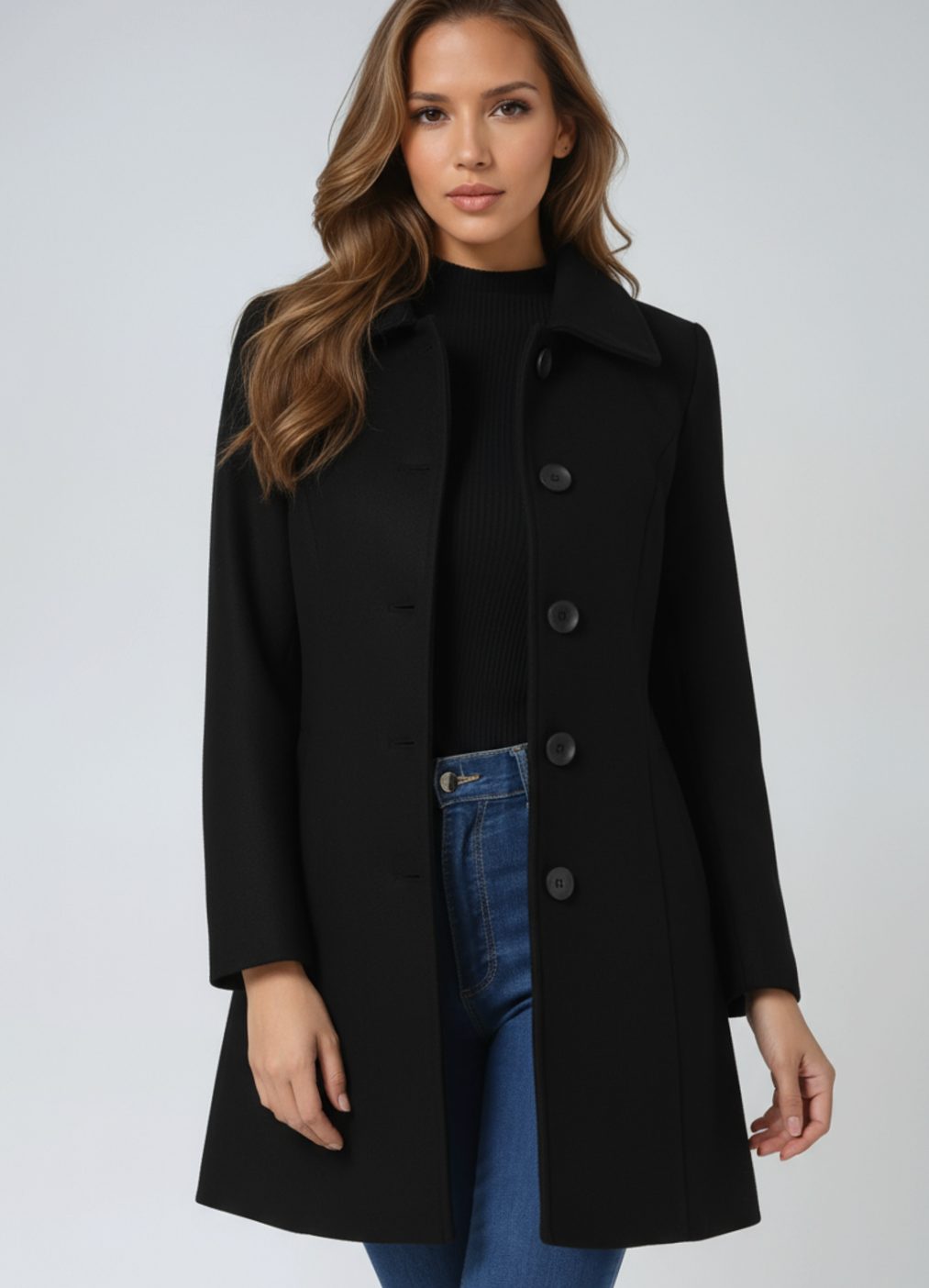 Damen Wollmantel Einreihiger Winter Trenchcoat mit Umlegekragen