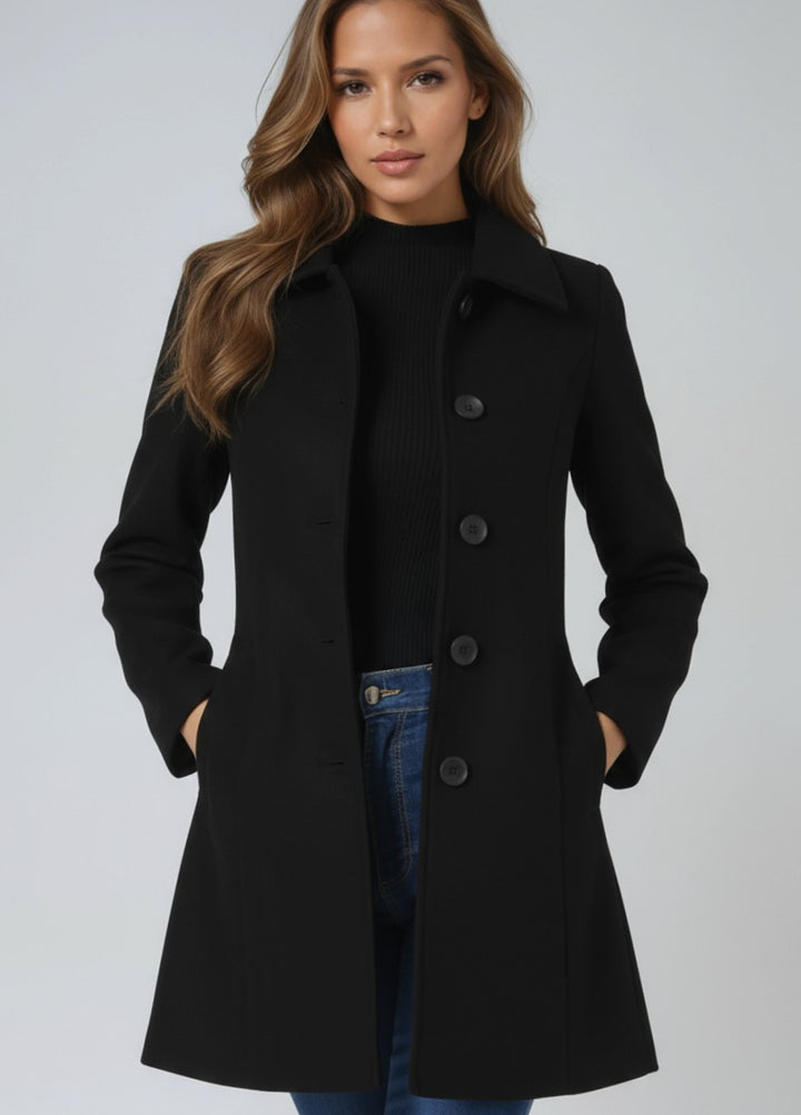 Damen Wollmantel Einreihiger Winter Trenchcoat mit Umlegekragen
