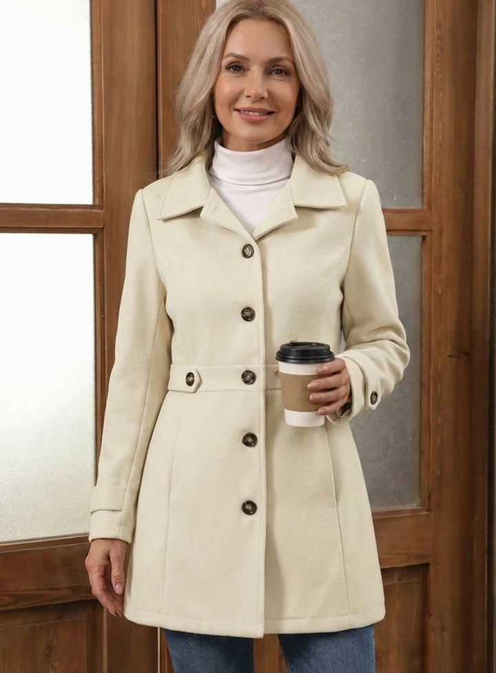 Damen Wollmantel Eleganter Knopfmantel für Lagenlooks - Hellgelb