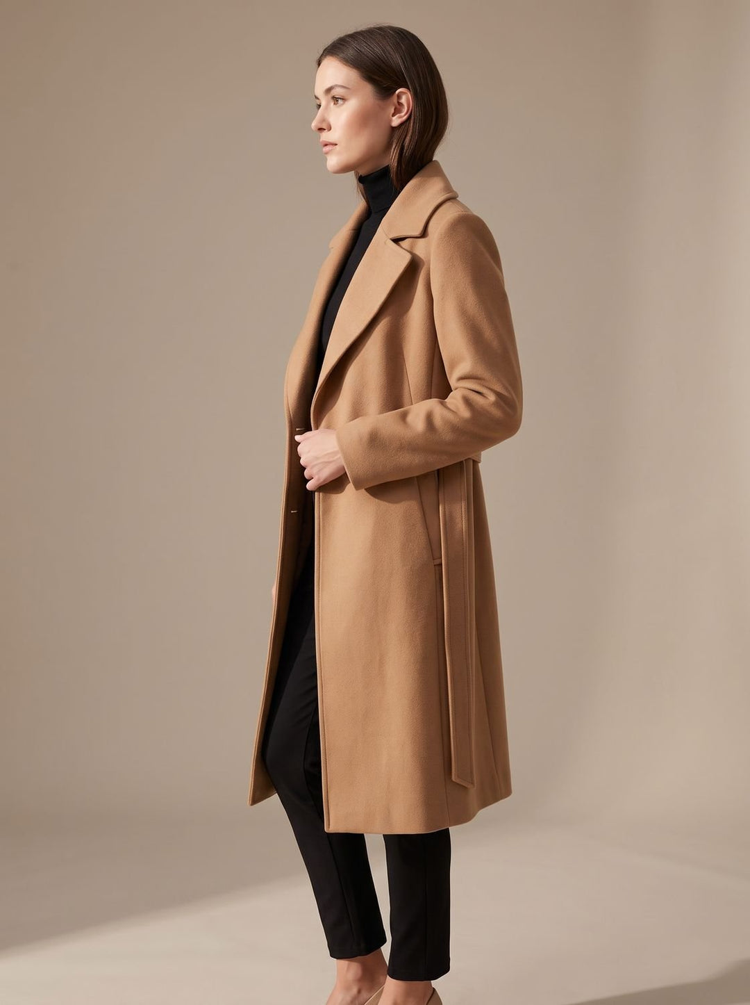 Damen Wollmantel Langer Klassischer Blend Trench Coat mit Revers