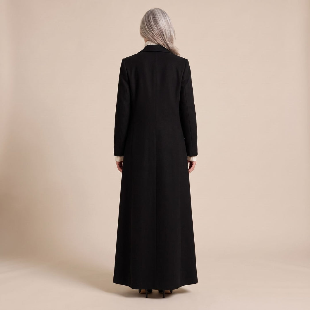 Damen Wollmantel Langer Zweireihiger Mantel in Maxi-Länge