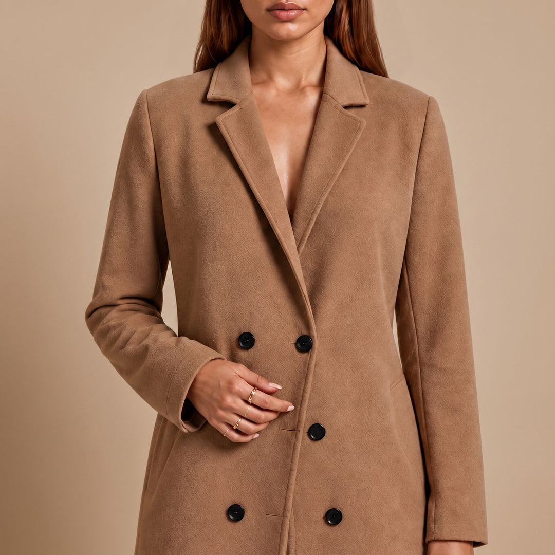 Damen Wollmantel Langer Zweireihiger Mantel in Maxi-Länge