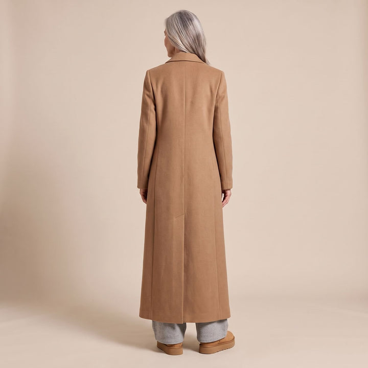 Damen Wollmantel Langer Zweireihiger Mantel in Maxi-Länge