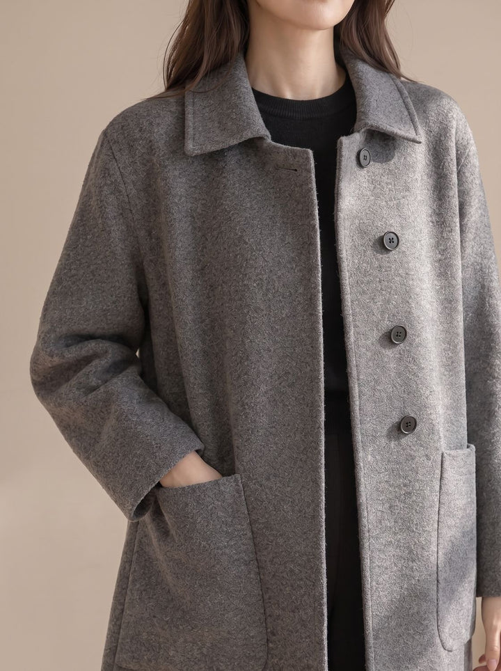 Damen Wollmantel Longline Single-Breasted Oversized-Taschen