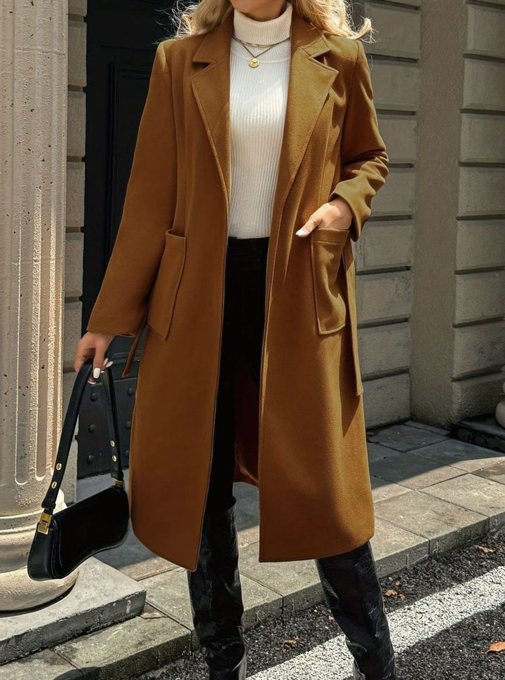 Damen Wollmantel mit Bindegürtel Longline Tailored Trenchcoat