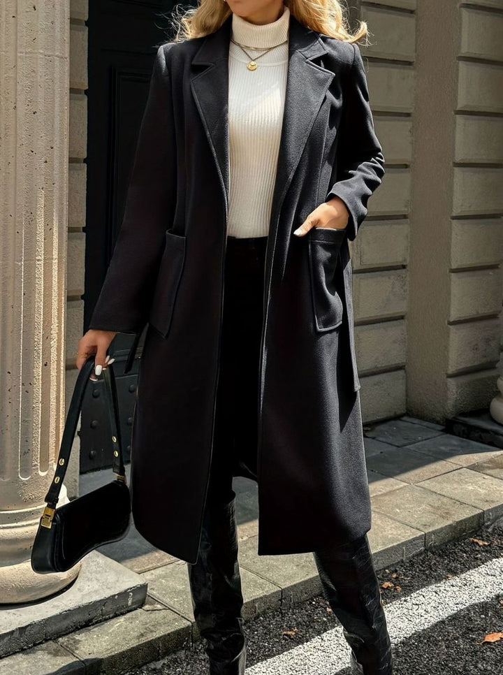Damen Wollmantel mit Bindegürtel Longline Tailored Trenchcoat