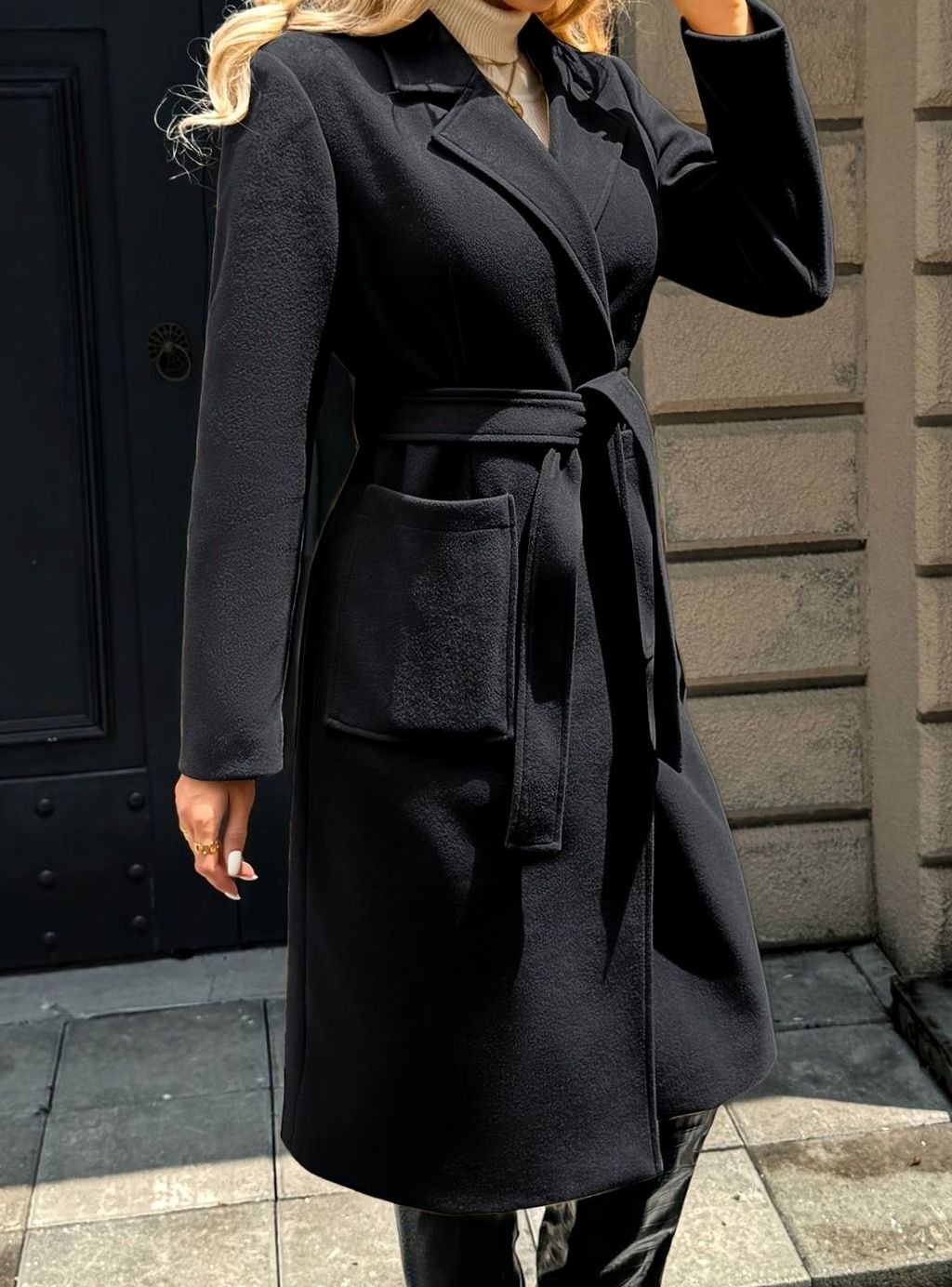 Damen Wollmantel mit Bindegürtel Longline Tailored Trenchcoat