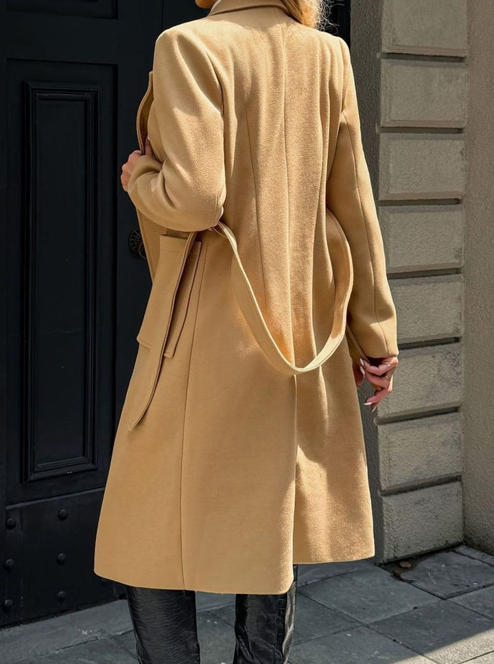 Damen Wollmantel mit Bindegürtel Longline Tailored Trenchcoat