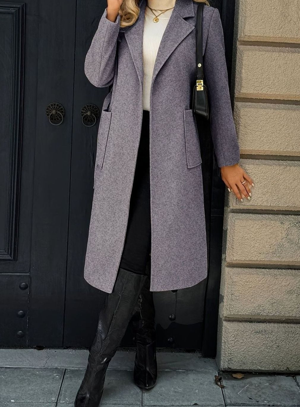 Damen Wollmantel mit Bindegürtel Longline Tailored Trenchcoat