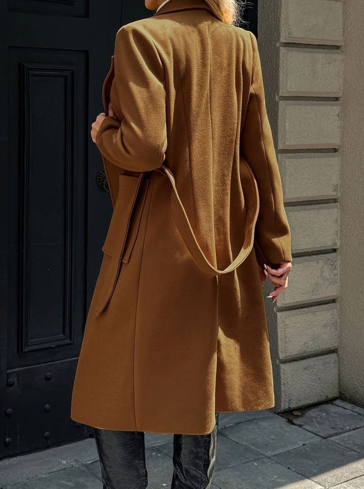 Damen Wollmantel mit Bindegürtel Longline Tailored Trenchcoat