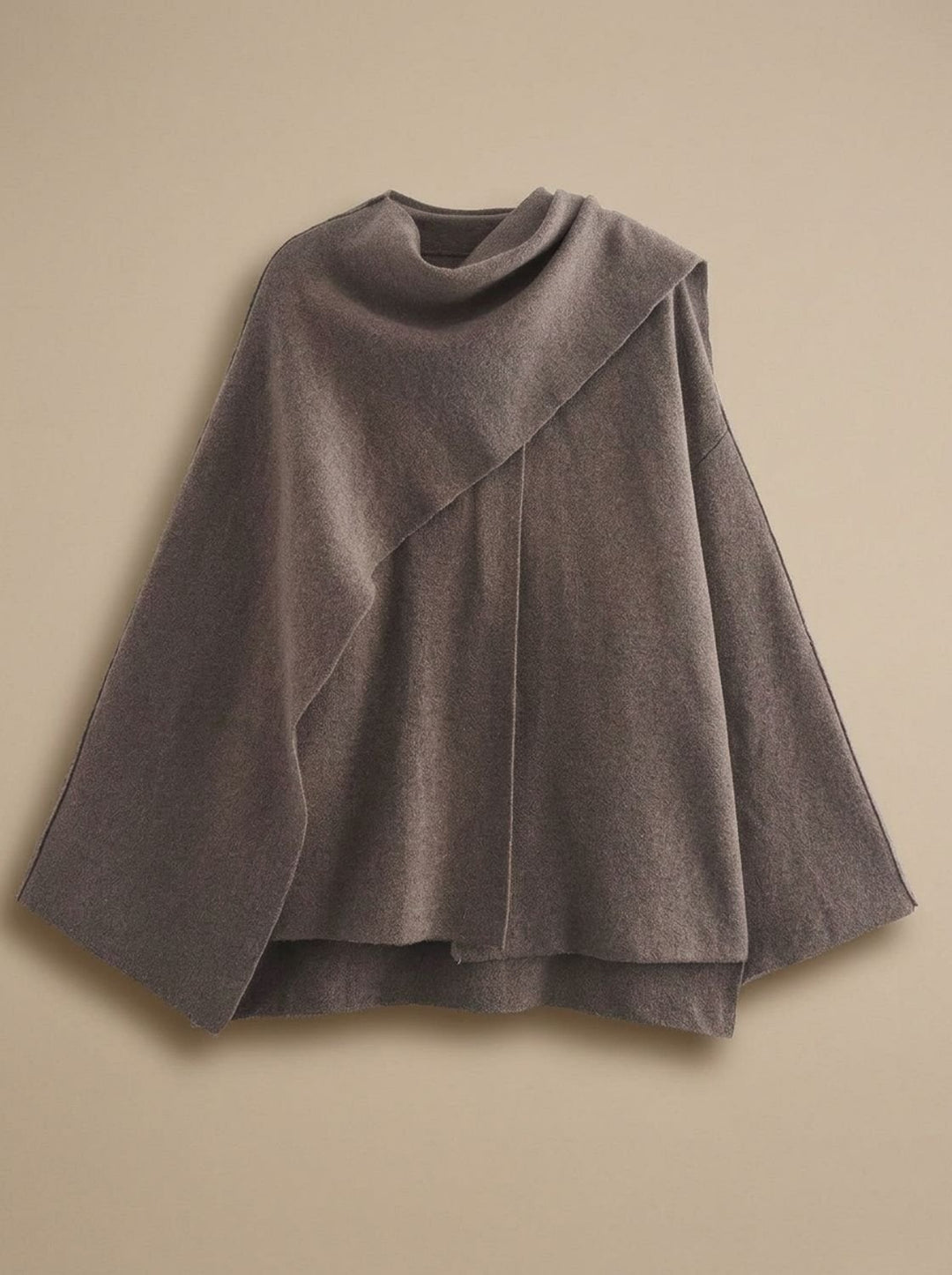 Damen Wollmantel mit integriertem Schal Kurzmantel - Braun