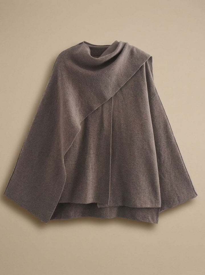 Damen Wollmantel mit integriertem Schal Kurzmantel - Braun