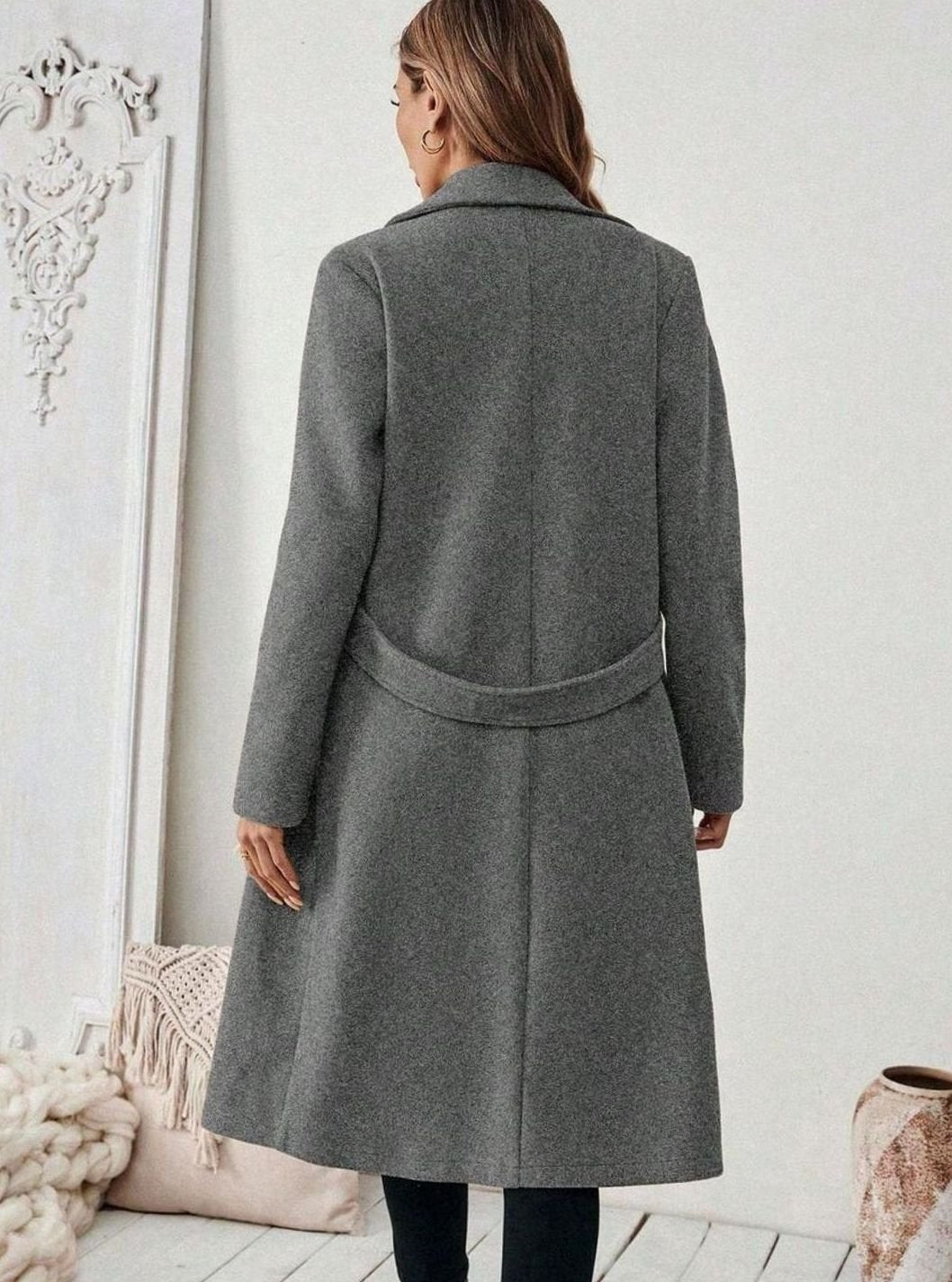 Damen Wollmantel mit Reverskragen Pattentaschen langer Schnitt