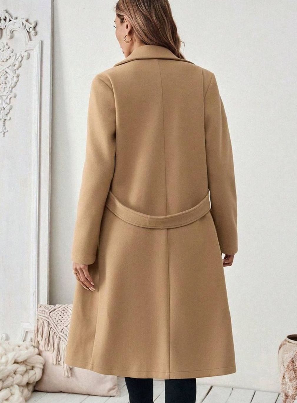 Damen Wollmantel mit Reverskragen Pattentaschen langer Schnitt