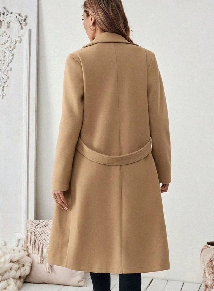 Damen Wollmantel mit Reverskragen Pattentaschen langer Schnitt