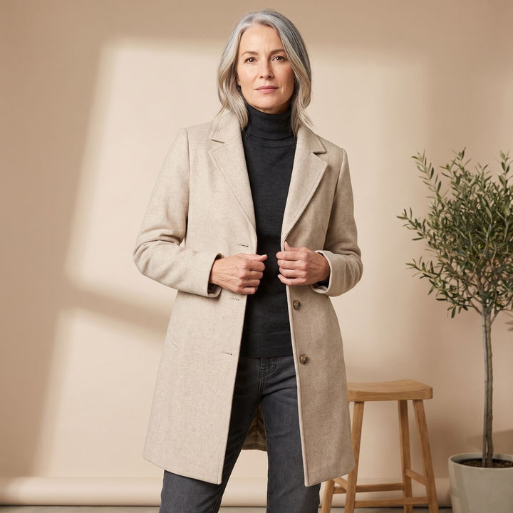 Damen Wollmantel mit Stehkragen Knopfleiste Wintermantel - Beige
