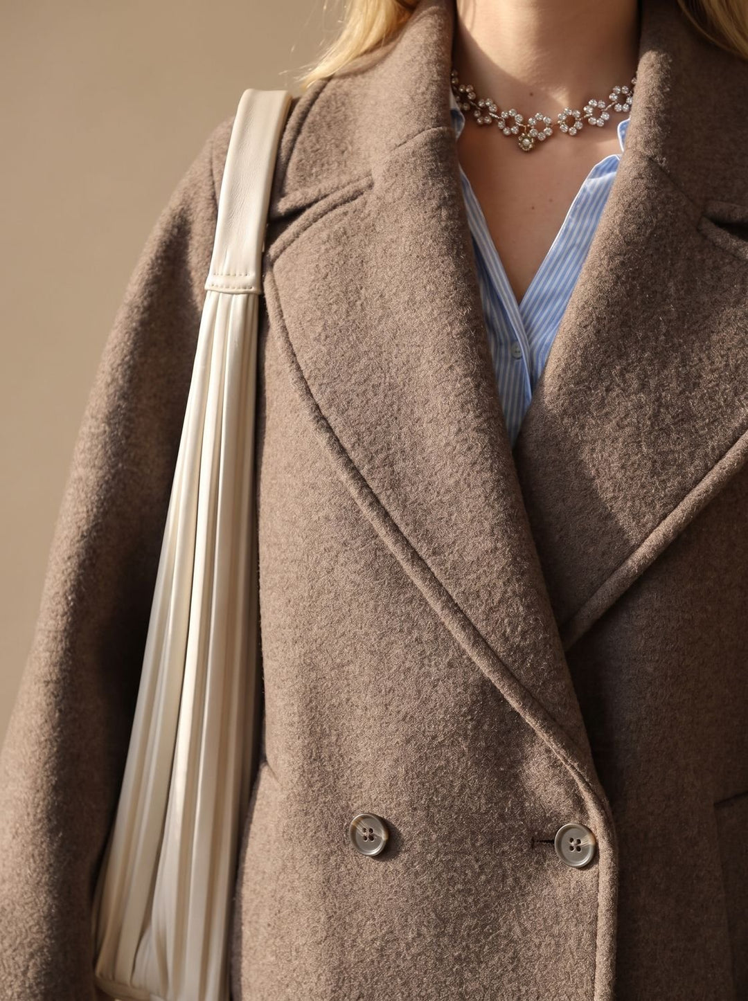 Damen Wollmantel Zweireiher Oversized Kurzmantel mit Revers